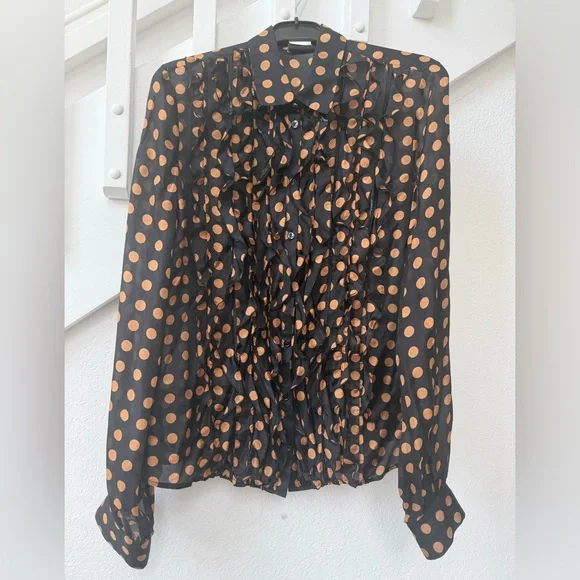 Just Cavalli by Roberto Cavalli Polka Dot Ruffled Silk Blouse Sz L (10/12) It 46 - Picture 6 of 11